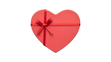 Red heart shaped gift box with ribbon isolated on transparent background