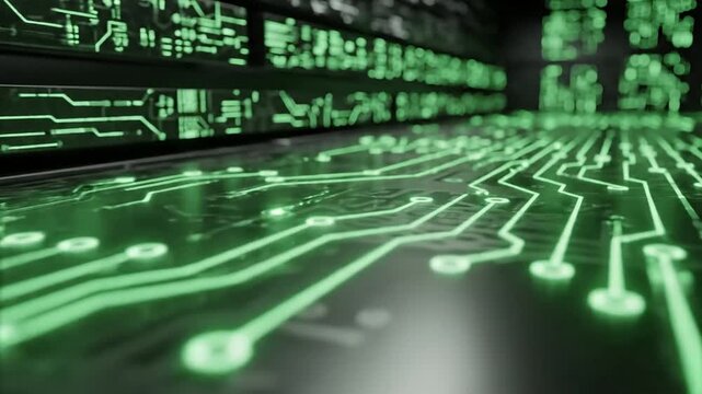 Glowing Circuitry Over Dark Space with subtle circuit board pattern glowing effect animated circuit board patterns style featuring