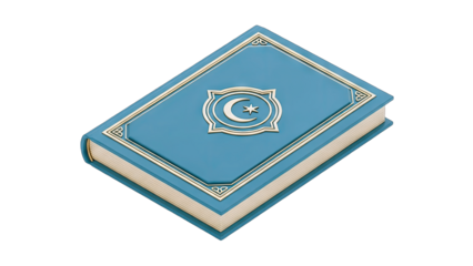 Islamic Book with Crescent and Star Symbol on White Background