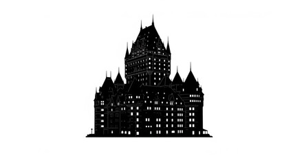 Fototapeta premium Château Silhouette: A stately silhouette of a majestic château stands proudly, showcasing intricate architectural detail against a backdrop of stark elegance.