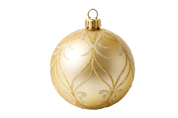 Elegant Matte Gold Christmas Bauble with Glitter Filigree Design isolated on white background.   Gold Bauble illustration on white 