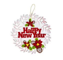 happy new year written on xmas background isolated on white