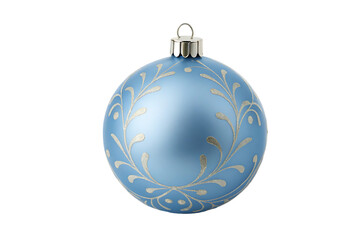 Blue Christmas Ornament with Gold Leaf Design isolated on white background. Christmas Ornament illustration on white.