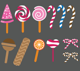Kids Colorful spiral lollipop candy illustration set design