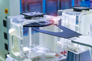 Silicon Wafers and Microcircuits with Automation system control application on automate robot arm