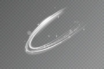 White neon light frame with glowing effect. Shining elliptical ring, fast light streaks, abstract motion lines, glowing circular stroke, futuristic speed wave on transparent background.