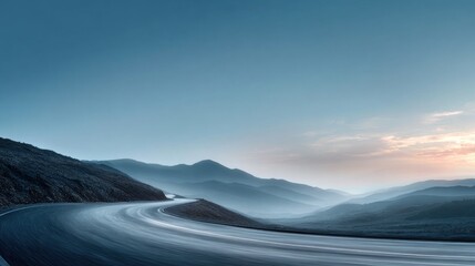 Winding road through misty mountainscape