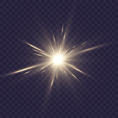 shine gold star. light with sparkle effect. Glowing yellow light, magic star sparks.