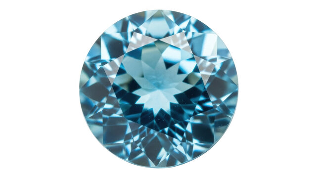 Round cut light blue gemstone with brilliant facets on black background faceted