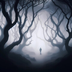 ominous foggy forest walk