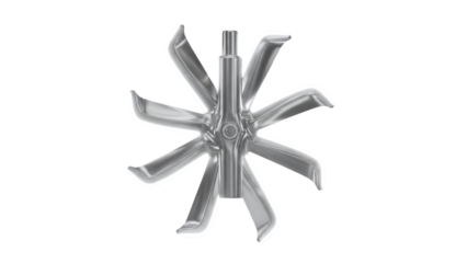Silver Metal Impeller with Eight Curved Blades turbine isolated on a transparent background