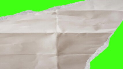 Torn Paper with Green Screen: Close-up of a torn piece of paper, offering a blank canvas for design and allowing for versatile integration into any project with the adaptable green background.