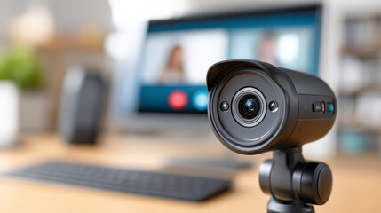High-quality webcam for video calls and technology setup at home office