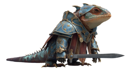 A green iguana perched calmly full body view sharp textures on transparent png background. Ai generated