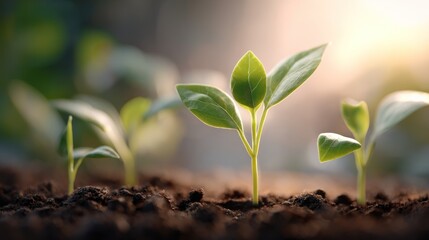 Young plants growing in soil