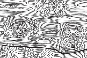 Hand-Drawn Wood Grain Texture Pattern in Black and White