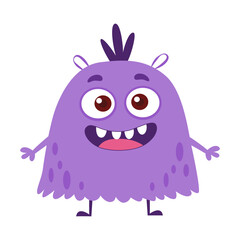 Cute Purple Cartoon Monster Character. Funny Friendly Kids Creature Illustration for Children’s Posters and Designs