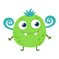 Cute Green Cartoon Monster Character. Funny Friendly Kids Creature Illustration for Prints and Children’s Designs
