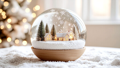 Enchanting Winter Village Snow Globe with Christmas Lights