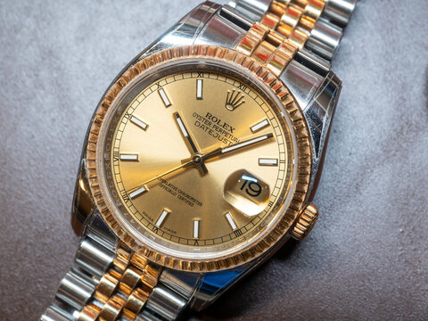 Rolex Datejust gold fluted bezel with two tone jubilee strap