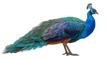 Fototapeta premium A peacock with shimmering feathers on transparent png background. Ai generated