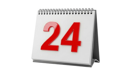 White desk calendar prominently featuring the red number 24, symbolizing crucial deadlines, important scheduled events, and effective time management for business and personal organization