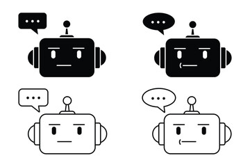 Robot Chatbot Character Icons Outline and Solid Vector Set