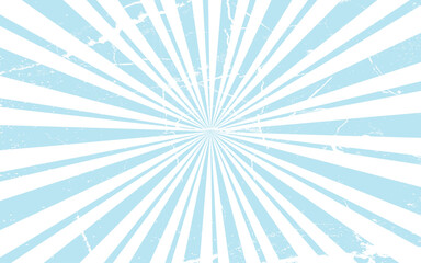 Blue sunburst lines on white Background. Light sun rays pattern. Vintage stripes grunge radial wallpaper for poster, banner, advertising backdrop, comic or circus scene.