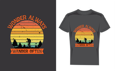 Retro Sunset T-Shirt Design - "Wander Always Wander Often"
