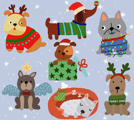 Cute Christmas Dogs Illustration Set &ndash; Festive Holiday Pets in Sweaters
