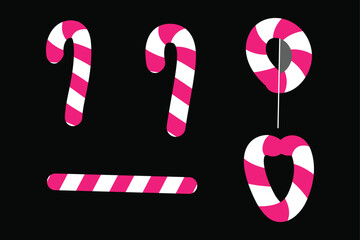 Candy can set vector icons with round shapes and decorative symbol designs