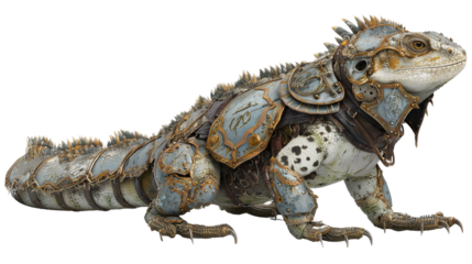 Green iguana in a relaxed crawling pose vibrant green coloration and fine scale details on transparent png background. Ai generated