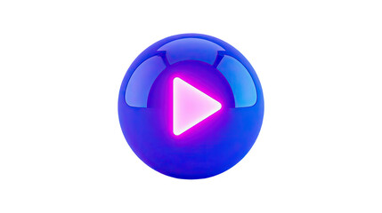 Futuristic blue oval object with glowing pink play button