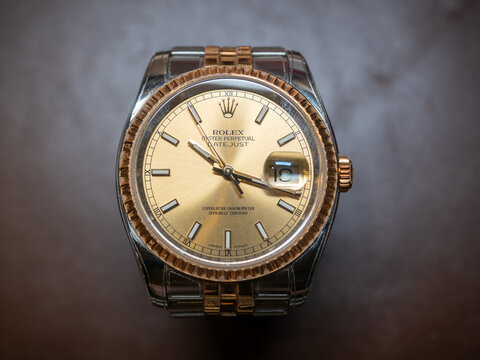 Rolex Datejust gold fluted bezel with two tone jubilee strap