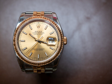 Rolex Datejust gold fluted bezel with two tone jubilee strap