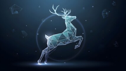 Abstract polygonal deer with glowing geometric shapes on dark background