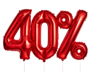 Shiny Red Foil Balloons Forming 40 Percent Symbol on Black Background forty percent