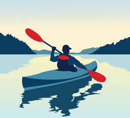 kayaking on the river landscape illustration