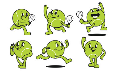 Paddle Tennis Ball Mascot Cartoon Character Set