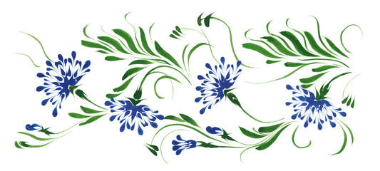 Vector floral composition from hand painted blue flowers on a white background