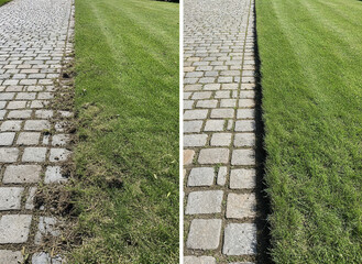after before walkway, lawn care after trimming