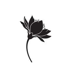 Lotus Flower Silhouette in Elegant Minimalist Style with Black and White Contrast on Plain White Background for Tattoo Design