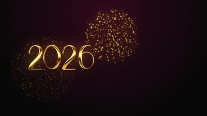 2026 begins golden glossy Greeting Luxury Text Golden Sparks shiny Fireworks Celebrations sparkles particles Animation,  Merry Christmas Happy New Year 2026, Greetings, Messages Celebrations beginning