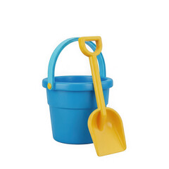 Blue bucket and yellow shovel isolated on transparent background