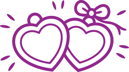 Charming purple line art icon featuring two linked heart lockets adorned with a delicate celebratory bow accent