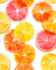 Obraz premium Bright citrus illustration set – grapefruit lemon orange