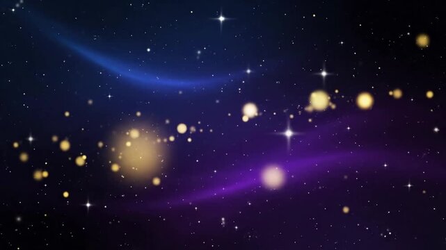 Abstract galaxy with yellow stars and swirling clouds with yellow blurry lights and stars; effect abstract background style featuring
