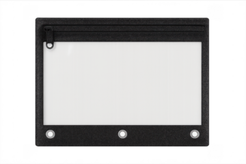 Black binder pouch holding school stationery supplies