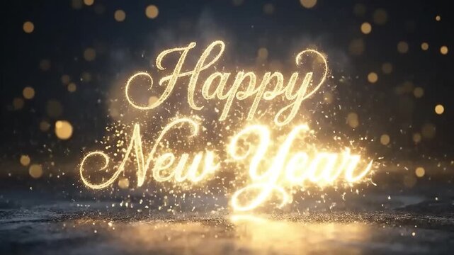 Happy New Year Greeting Card Video Background - Golden Magical Text Reveal for Holiday Celebration