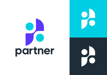 partner job logo design. simple creative work people icon vector concept
